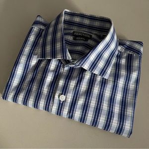Kenneth Cole Reaction Men's Long Sleeve Blue Plaid Dress Shirt Collar Size 16.5